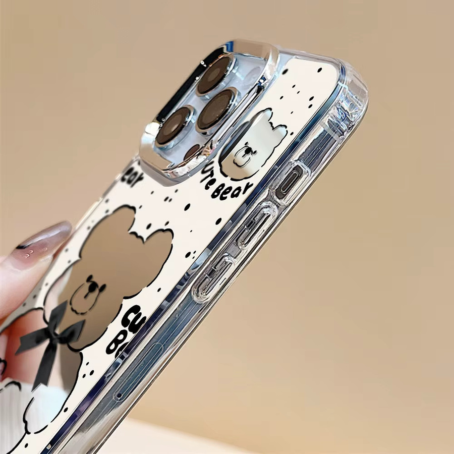 Luxus Make-up Spiegel Handyhülle mit Bären-Design für iPhone 16 Pro Max, 17 Pro Max und 15 Pro Max, transparent - Bild 6