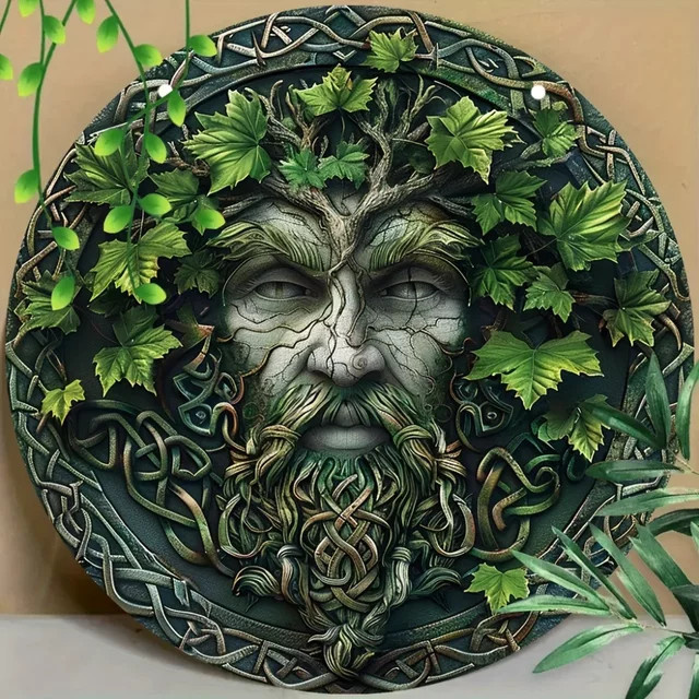 Potdemiel Keltischer Boho-Kranz mit Knotwork und Gesichtskunst als rundes Baumschild für die Außendekoration - Bild 1