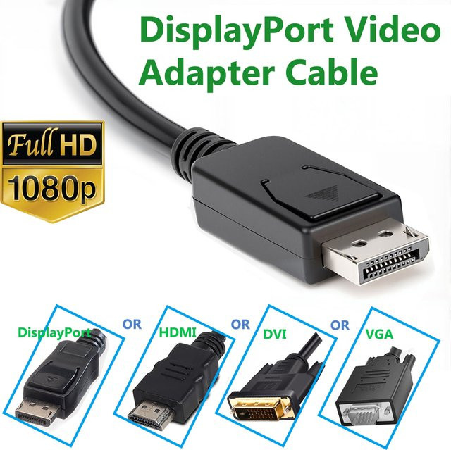 DisplayPort-Konverterkabel Schwarz für Video-Adapter DisplayPort zu HDMI und DVI - Bild 1