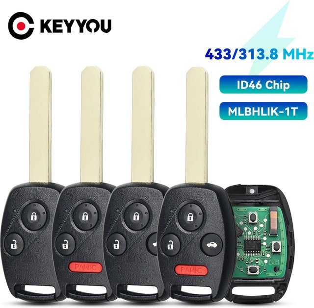 KEYYOU Auto Fernbedienung Schlüssel für Honda CR-V Accord Element Pilot HR-V City Jazz Odyssey Fleed, 313,8/433 MHz ID46, Schwarz - Bild 1