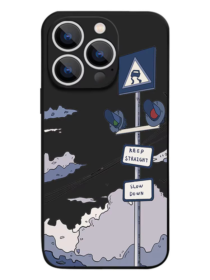 YISHANGOU Magnetische TPU-Handyhülle mit Straßenschild-Muster und Trageschlaufe für iPhone 16 15 14 13 12 Pro Max 11, Schwarz, Stoßfestes Silikon-Design - Bild 3