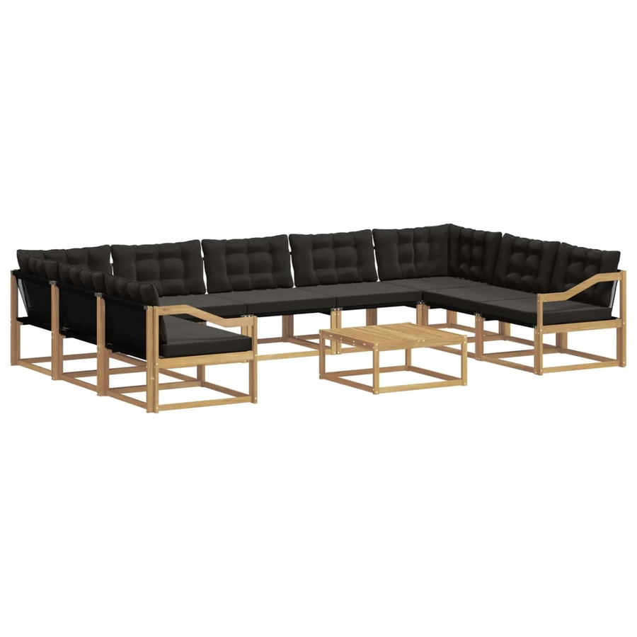 vidaXL Outdoor-Sofagarnitur 10-teilig aus Akazienholz mit Textilene und Kissen in Weiß-Schwarz - Bild 2