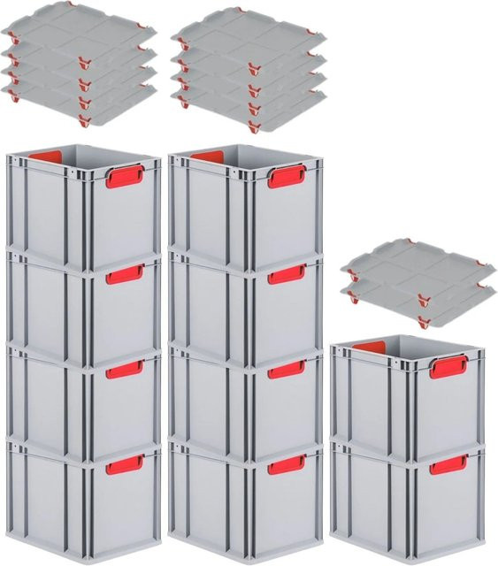 PROREGAL Spar Set 10x Eurobox Nextgen Color mit Auflagedeckel und Schiebeschnappverschlüssen, Farbe Rot, H x B x T: 32 x 30 x 40 cm - Bild 1