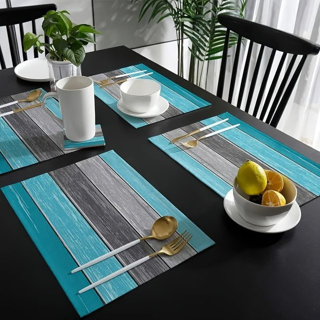 VIKAMA Tischmatte blau-grau gestreift mit Holzmaserung, wasserdicht und rutschfest, maschinenwaschbar, B: 45,0 cm, T: 30,0 cm - Bild 1