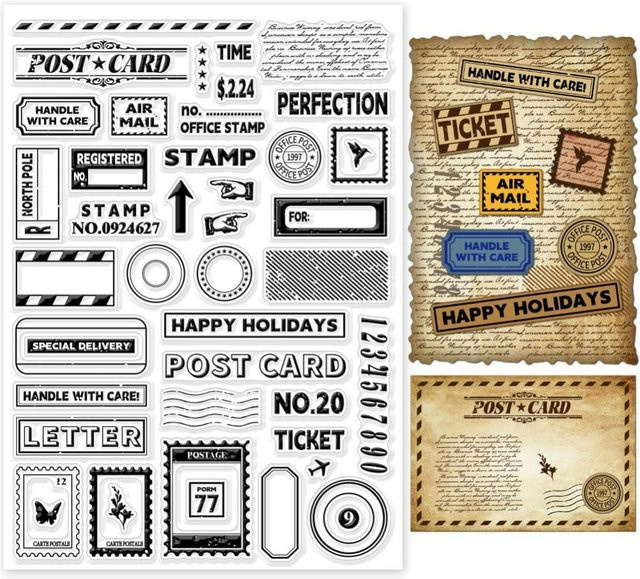 Transparentes Silikonstempelset mit Vintage Poststempel-Motiven für Postkarten, 1 Blatt - Bild 1