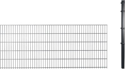 hadra Doppelstabmattenzaun Erweiterungs-Set in Anthrazit mit Eckpfosten und Klemmhaltern, 2,5 m Länge, Stahl pulverbeschichtet - Bild 1