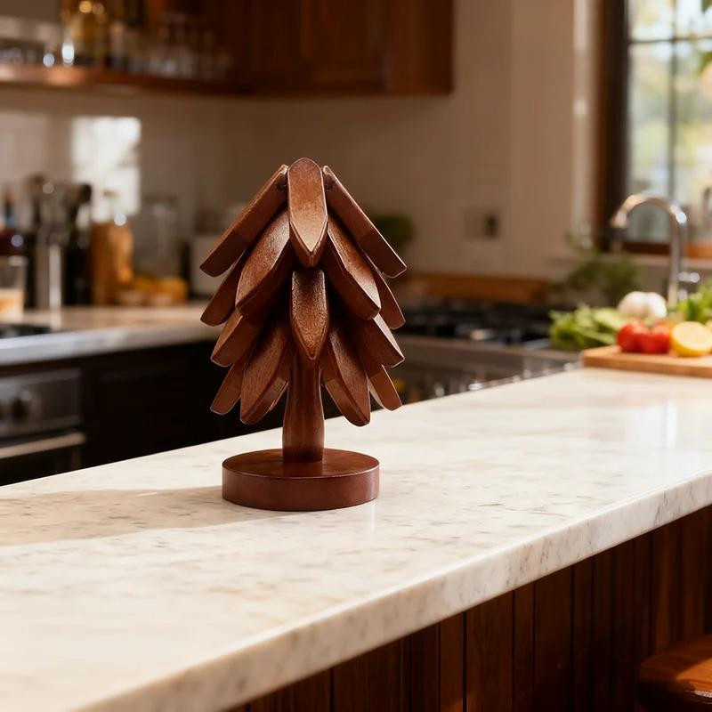 Meiteai-Home Tischset aus Holz im japanischen Stil mit Baumdesign und Ständer, braun - Bild 8