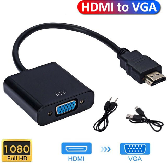 AILEHKUO HDMI zu VGA Konverter Adapter mit 3,5 mm Audio-Anschluss in Schwarz - Bild 1
