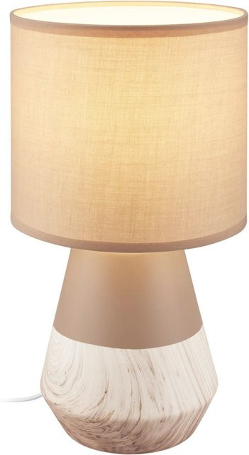 Brilo Tischleuchte Linda aus Keramik in Beige mit Holzoptik, Höhe: 34 cm, Durchmesser: 18 cm - Bild 1