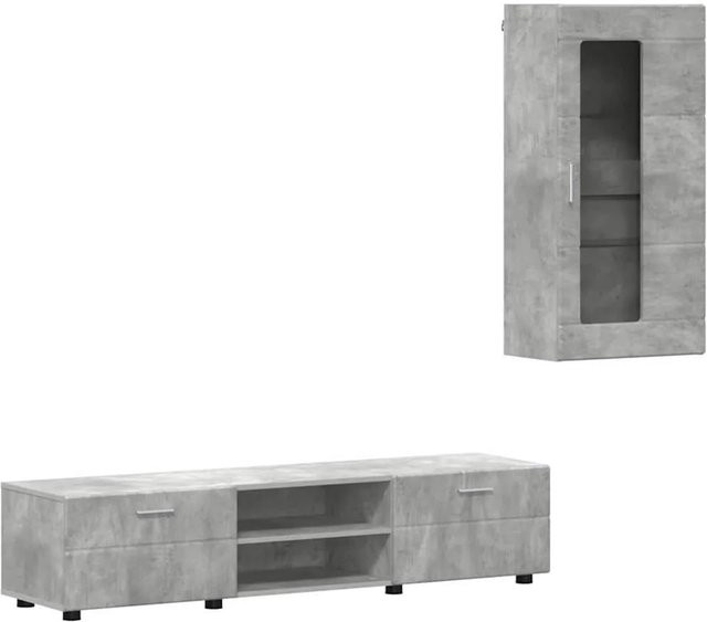 vidaXL TV-Schrankset in Beton Grau mit Schubladen und Regalen aus Holzwerkstoff, B/T/H: 150,0 x 39,0 x 30,0 cm - Bild 1