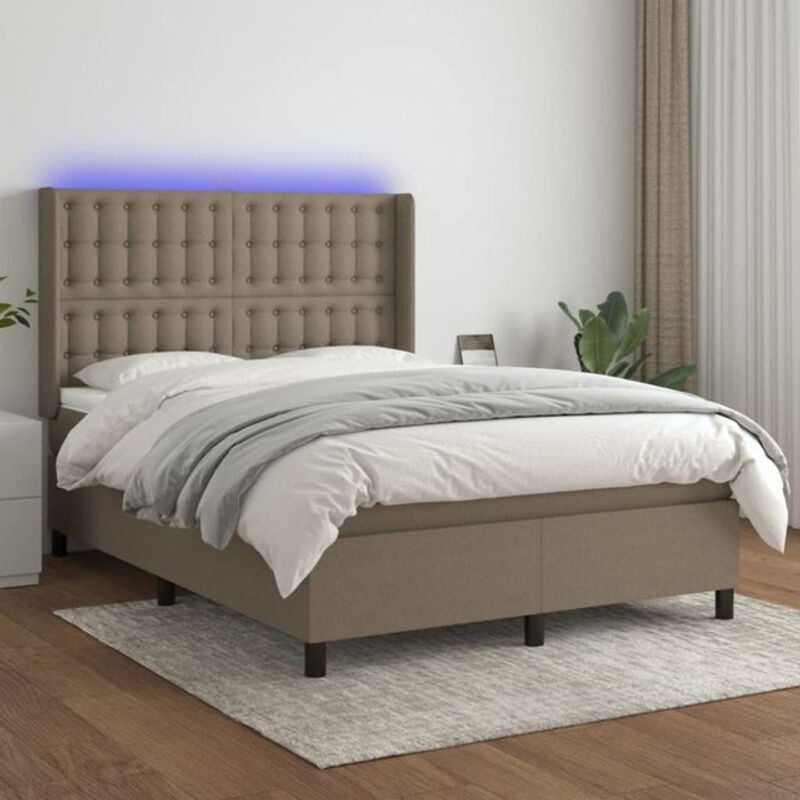 vidaxl Boxspringbett mit Matratze in Taupe meliert und Weiß, Stoff, B/B: 140 x 200 cm - Bild 1