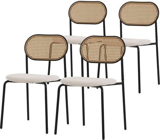 ML-Design Esszimmerstuhl 4er Set Beige mit Rattan-Rückenlehne und Polsterung - Bild 1
