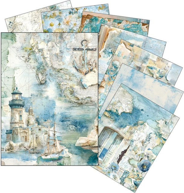 Ciao Bella Motiv-Strohseiden Set Edge of the Ocean in Blau und Multicolor, 8er-Set - Bild 1