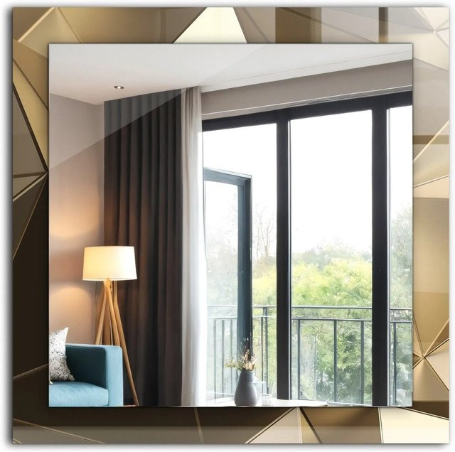 Tulup Dekorativer Spiegel mit geometrischen Formen in Gold, Rechteckig, B/H: 60 x 60 cm - Bild 1