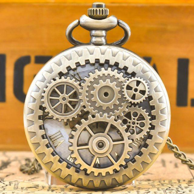 wecin Taschenuhr Halskette Anhänger, Quarz, Messing, Bronze, Unisex - Bild 1