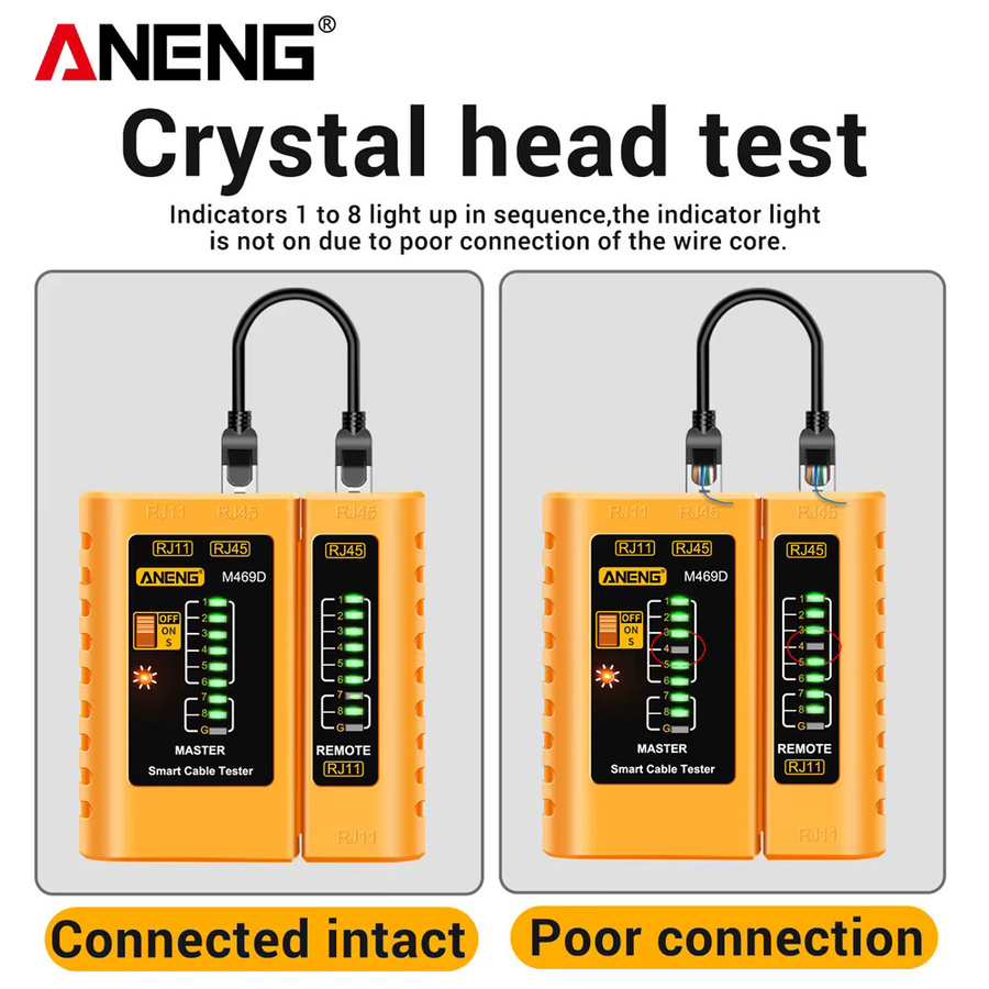 ANENG Netzwerkanalysator und Tester M469D für LAN RJ45 RJ11 RJ12 CAT5 UTP in Gelb und Orange - Bild 2