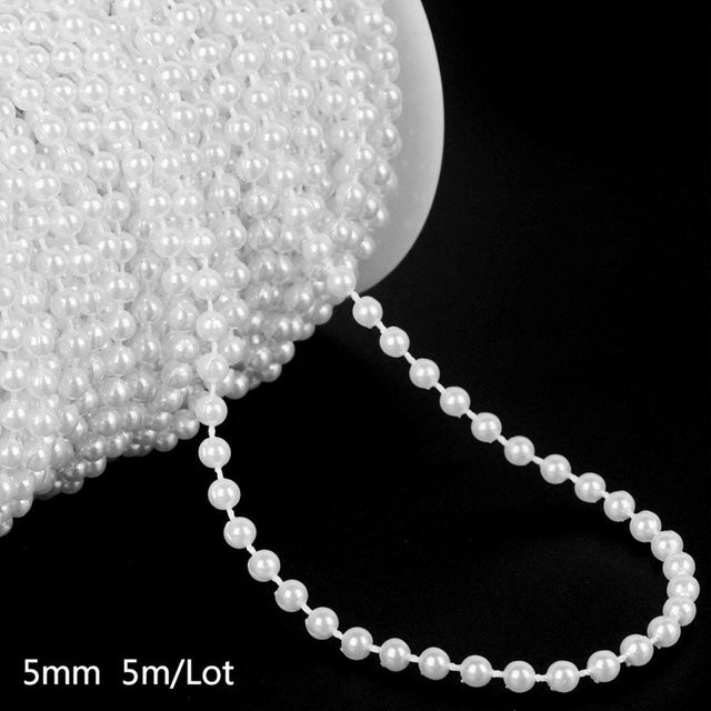 Fangyan Perlenkette aus Kunststoff als Deko-Girlande für Tischdekorationen, Farbe: Weiß/Beige, Perlenform: Rund, Perlengröße: 5 mm, Länge: 5 m - Bild 1