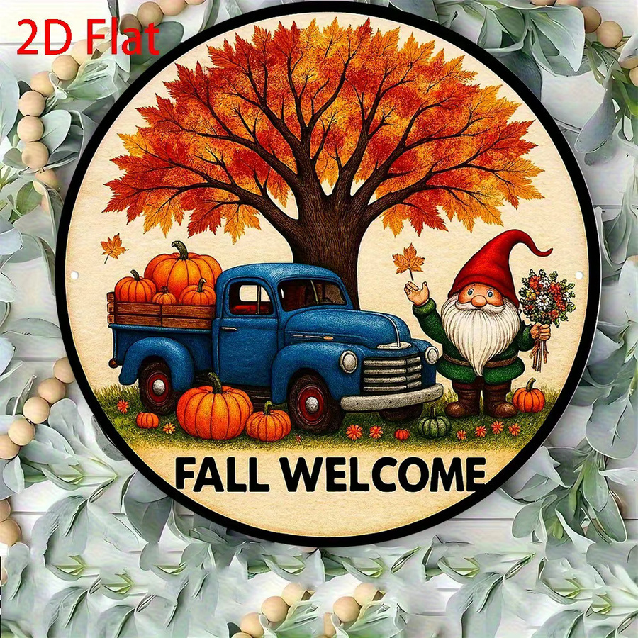 Potdemiel Fall Welcome Vintage Aluminiumschild rund, Wanddekoration Herbst Floral, Durchmesser: 20 cm - Bild 3
