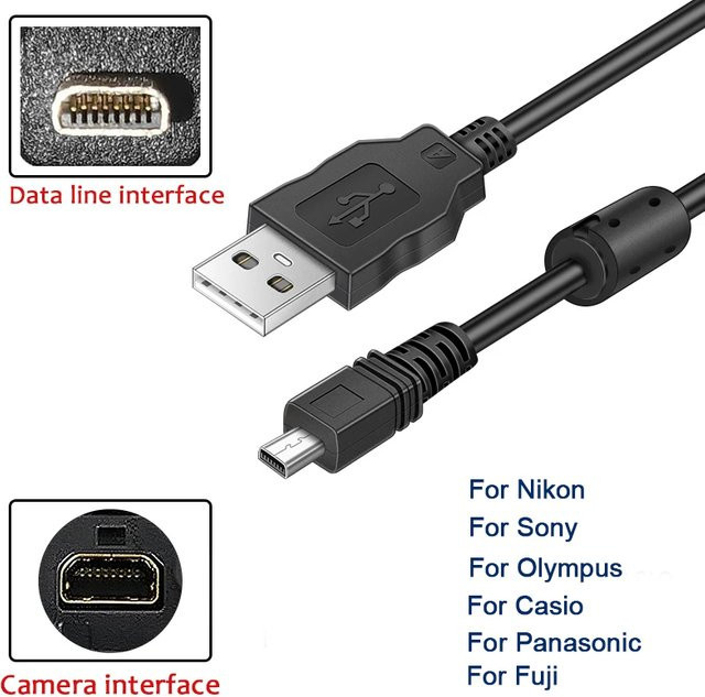 edekoy UC-E6 Mini USB Datenkabel 8 Pin für Nikon Coolpix, Fuji, Panasonic, Olympus und Sony in Schwarz - Bild 1