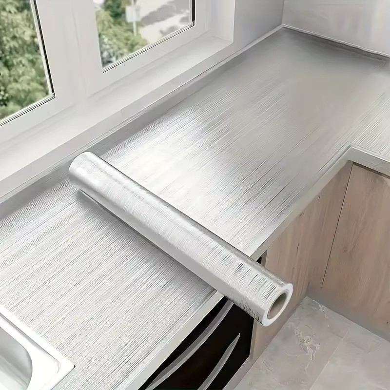 Selbstklebender Wandaufkleber in gebürsteter Silber-Optik aus Edelstahl für Küche und Wohnzimmer, Wasserdicht, Breite: 40 cm - Bild 2