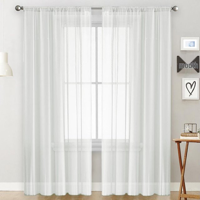 WoW Home Terylen-Gazevorhang mit Doppelfaden in Off-White, halbtransparent, Breite: 100 cm, Höhe: 130 cm - Bild 1