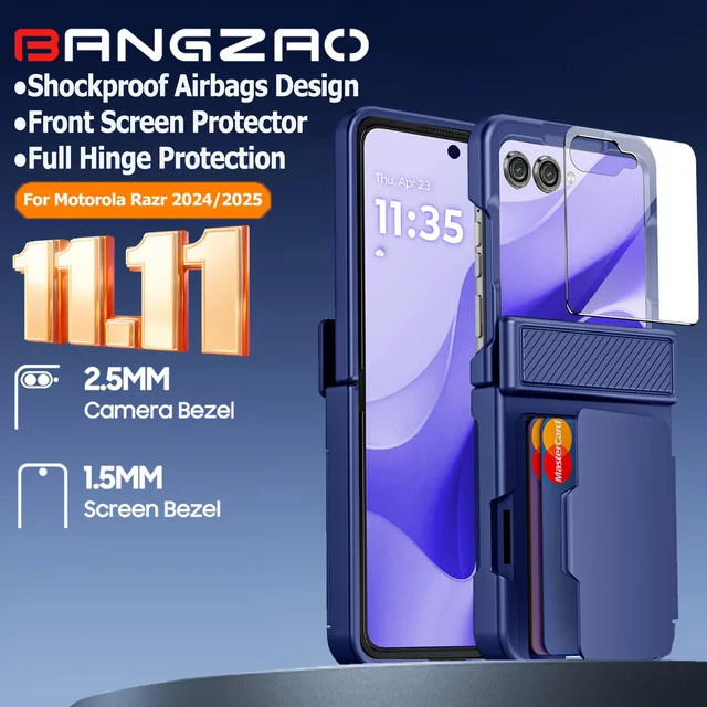 Motorola Razr 2025/2024 Handyhülle mit Kartenhalter und Scharnierschutz, RFID-blockierend und stoßfest, Blau - Bild 1