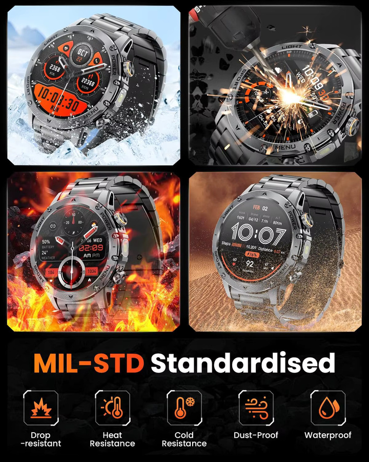 GUHUAVMI Smartwatch, T-REX3, Schwarz, Edelstahl, 1,7 Zoll, Herren - Bild 3