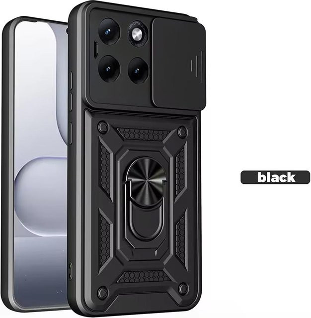 Magnetische Handyhülle für Motorola Moto Edge 70, 60 Fusion und 60 Pro in Schwarz mit schiebbarem Kameraobjektiv-Schutz und Ringständer-Halterung - Bild 1