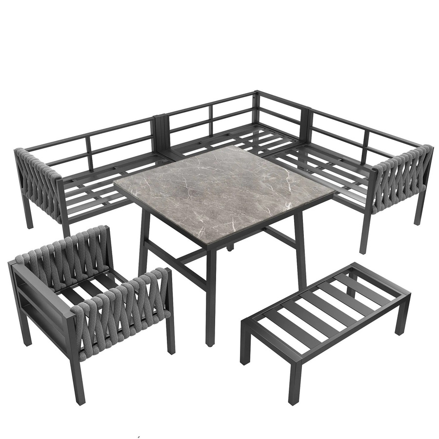 okwish Gartenmöbelset aus Seil und verzinktem Eisen in Grau und Beige mit modernem Design - Bild 2