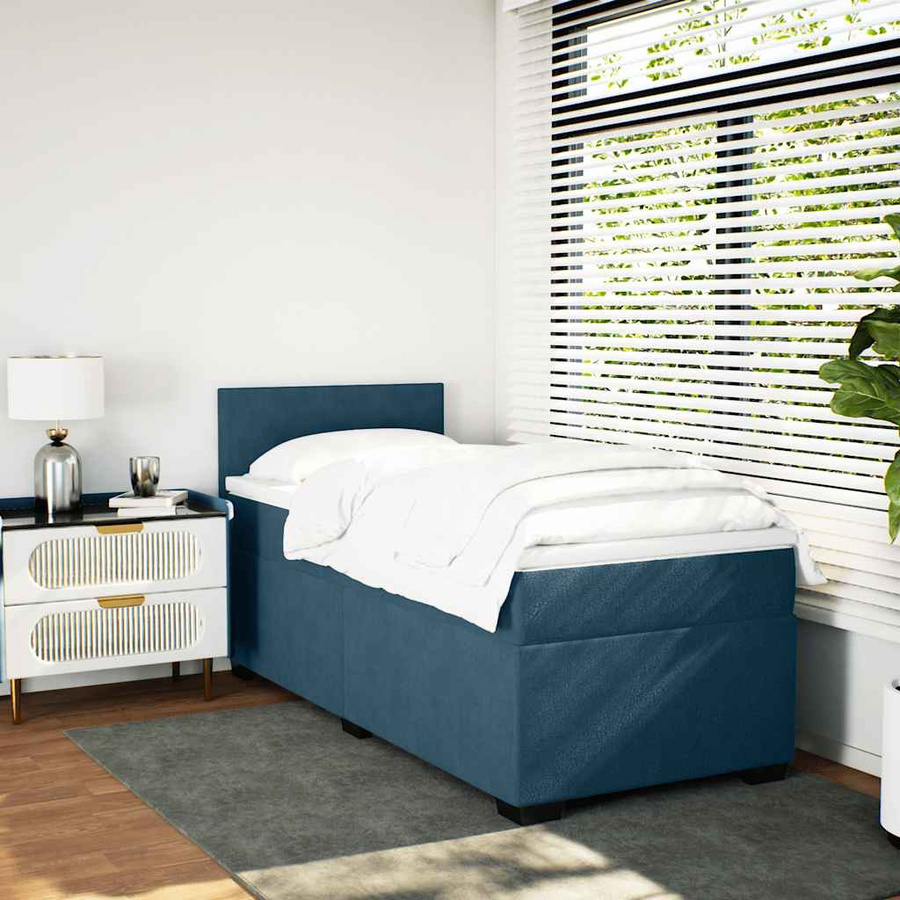 vidaXL Boxspringbett mit Matratze aus Samt in Blau, B/T/H: 90 x 190 cm - Bild 3