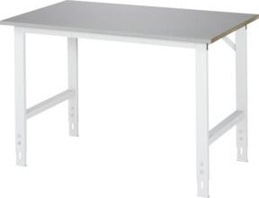 Rau Arbeitstisch Tom manuell höhenverstellbar mit Edelstahlbelag silber/lichtgrau B: 125 cm, T: 80 cm, H: 76-108 cm - Bild 1