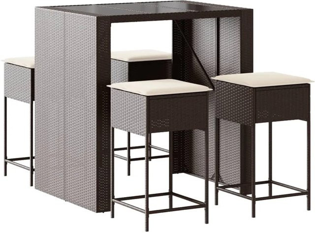 vidaXL 5-tlg Gartenbar-Set aus braunem PE-Rattan mit cremeweißen Kissen und Hartglas-Tisch für Garten und Terrasse - Bild 1