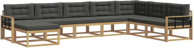 vidaXL Outdoor-Sofagarnitur aus Akazienholz in L-Form mit 8 Teilen, Weiß und Anthrazit - Bild 1