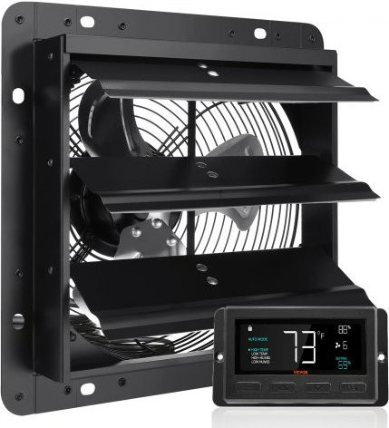 VEVOR Abluftventilator mit EC-Motor und Temperatur-Feuchtigkeitsregler in Schwarz, 254 mm, 843 CFM, Wandlüfter mit Geschwindigkeitsregelung zur Belüftung und Kühlung von Gewächshäusern, Garagen und Schuppen - Bild 1