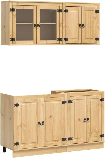 vidaXL Schrank mit Regal Set aus massivem Kiefernholz, 4 Stück, Honigbraun - Bild 1