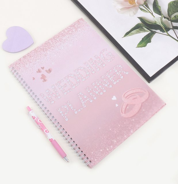 Rosa glitzerndes Hochzeitsplaner-Notizbuch für die Braut mit Checkliste und Scrapbook-Elementen - Bild 1