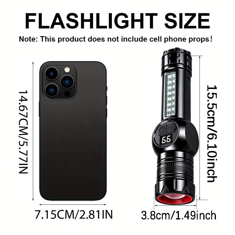 Mikenoon Taktische LED-Taschenlampe mit USB-Aufladung und Zoom-Funktion in Schwarz - Bild 5