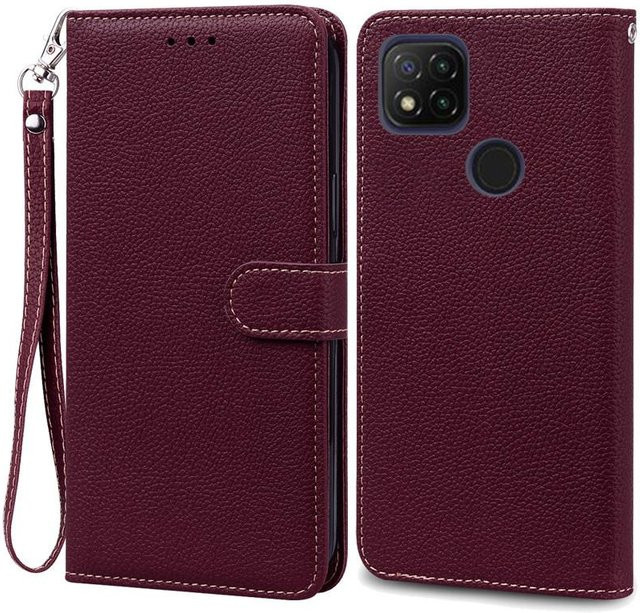 Xiaomi Redmi 9C NFC Brieftasche Flip Lederhülle mit weichem Silikon in Rot - Bild 1