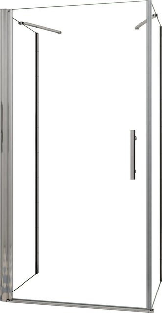 AICA U-Duschkabine mit Drehtür und Seitenwand aus 6mm Nano Glas, Farbe Transparent, B/T/H: 76 x 80 x 195 cm - Bild 1