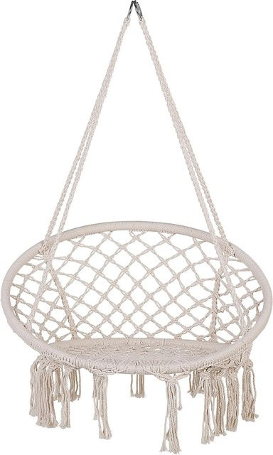 Beliani Hängesessel Egg Design in Weiss mit Metallgestell und Rattan-Optik, B/T/H: 61 x 51 x 107 cm - Bild 1