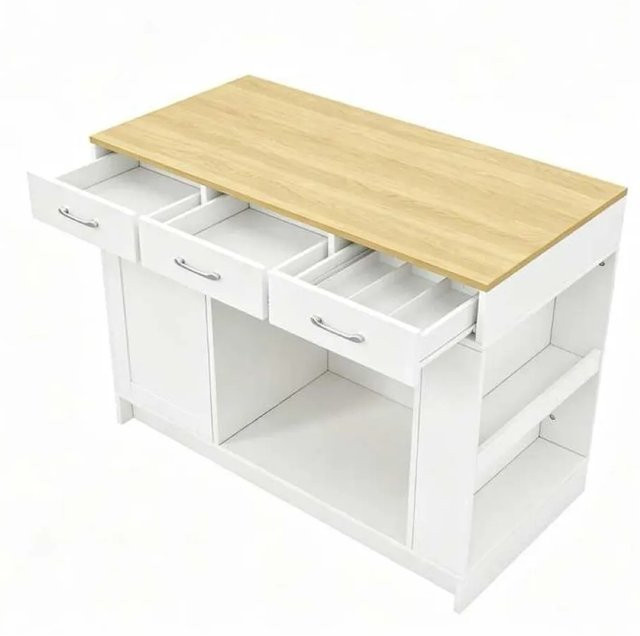 Merax Kücheninsel in Weiß mit Schrank, 3 Schubladen und Regalfächern im modernen Design - Bild 1