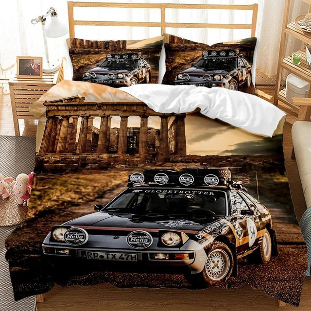 JMG Household Supplies Vintage Bettwäsche-Set mit Oldtimer Automobilmechaniker Motiv, 3-teiliges Mikrofasern-Bettbezug-Set Multicolor, Breite: 240 cm, Höhe: 210 cm - Bild 1