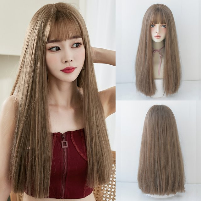 7JHH WIGS Perücke für Damen, lang, gerade, honigbraun, synthetisch, mit Pony - Bild 1