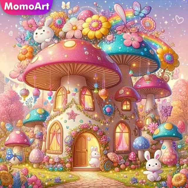 Momoart Pilzhaus-Landschaftsmalerei, Diamant-Stickerei-Set, bunt - Bild 1