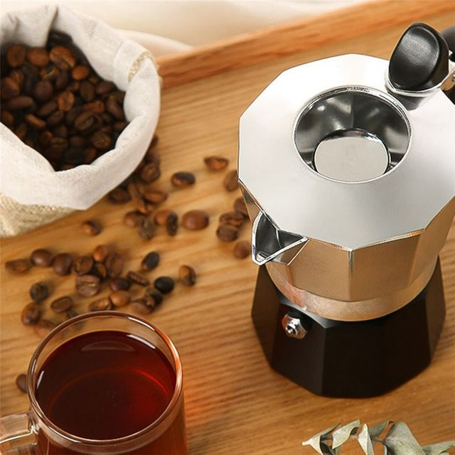 ABNH Moka Topf aus Aluminium im europäischen Stil, Kaffeemaschine für Latte und Tee, Silber, 150 ml - Bild 1