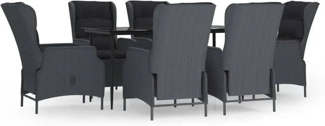 vidaXL 7-teilige Garten-Essgruppe aus Poly-Rattan in Dunkelgrau und Schwarz - Bild 1
