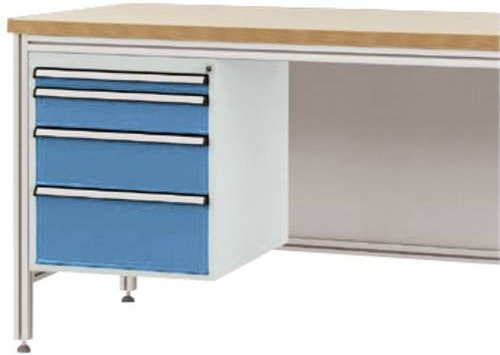 Manuflex ZB4775.5012 Gehäuse-Unterbau für ALU-Arbeitstische in Blau mit 4 abschließbaren Schubfächern aus Stahl, Nutzhöhe: 500 mm, für Tischtiefe: 600 mm - Bild 1
