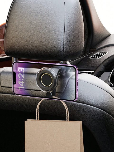 Magnetische Telefonhalterung für den Rücksitz im Auto in Schwarz mit 360 Grad Drehung und Haken für Navigation und Videoanzeige - Bild 1