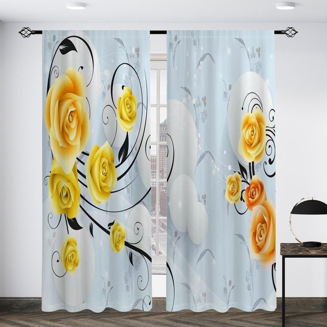 Verdunkelungsvorhänge im pastoralen Blumen-Design für Schlafzimmer und Wohnzimmer, 2er-Set mit Haken, Mehrfarbig, Breite: 65 cm, Höhe: 60 cm - Bild 1