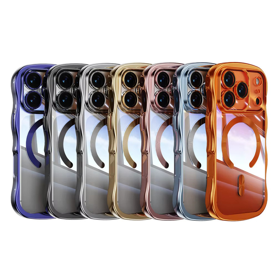 Xeber Magnetische Handyhülle mit Wellen-Design für iPhone 17 16 15 14 13 Pro Max, Transparente weiche Abdeckung mit gewelltem Rahmen, Orange - Bild 6